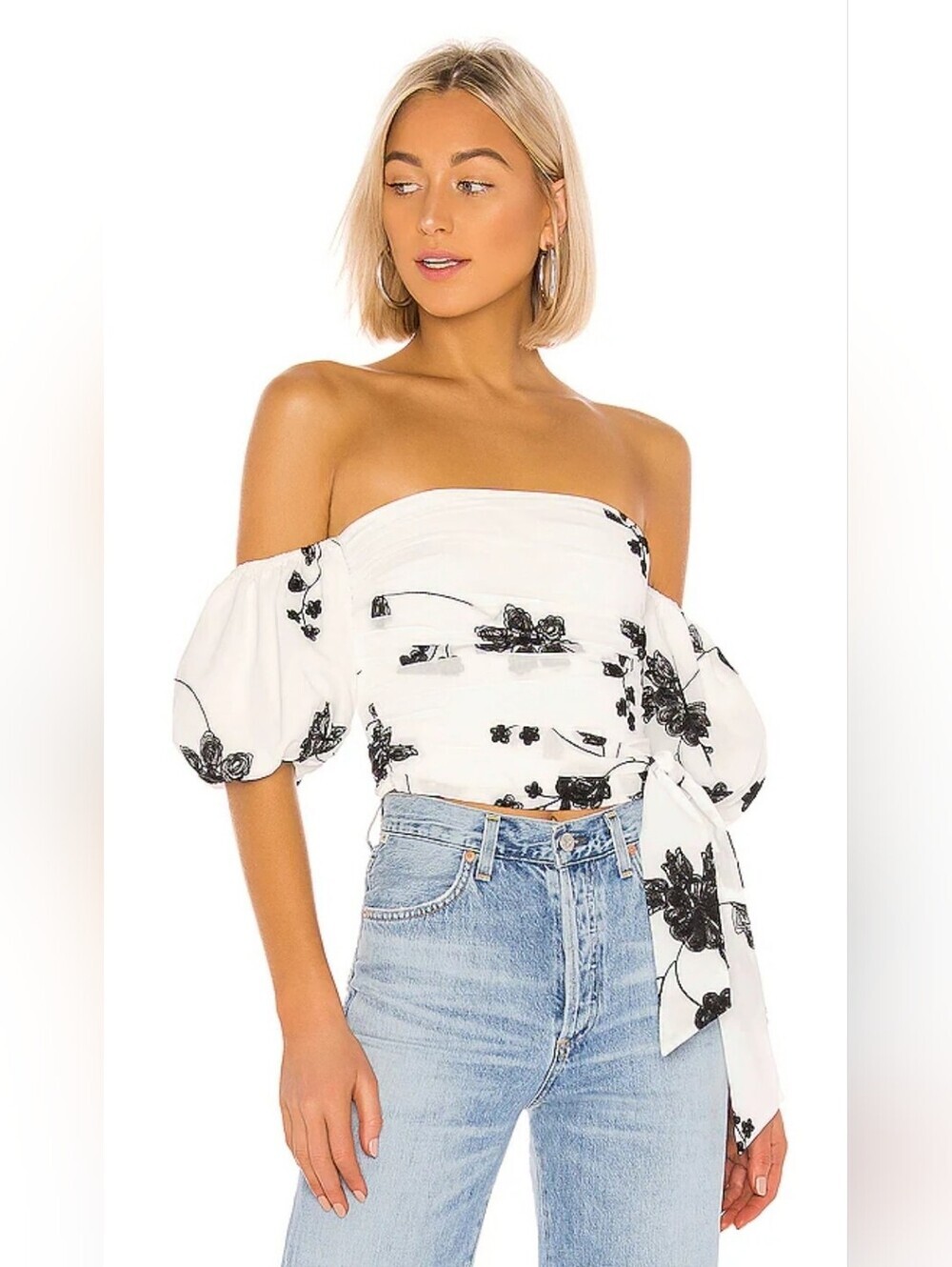 REVOLVE House Of Harlow 1960 Leya Embroidered Off Shoulder Cropped Blouse